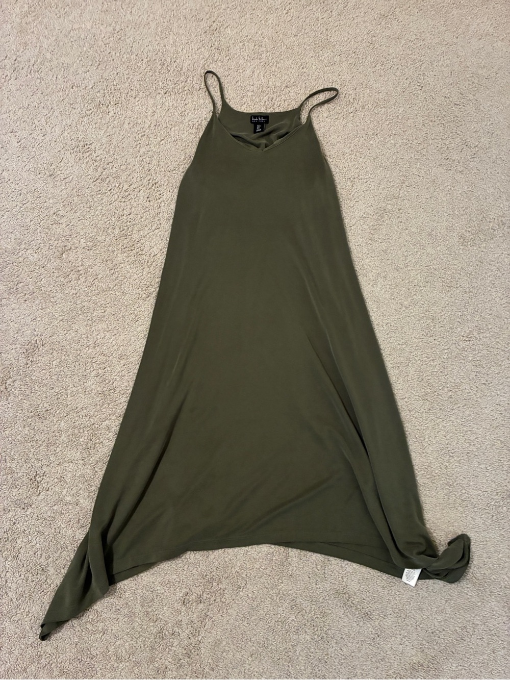 Nicole Miller Olive Green Slip Maxi Dress with Spaghetti Straps